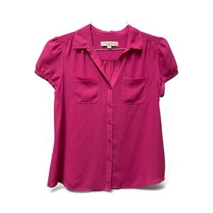 LOFT Women's Fuchsia Short Sleeve Blouse, MP